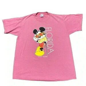 Vintage women's  Disney Florida Mickey Mouse XL pink single stitched Velva Sheen